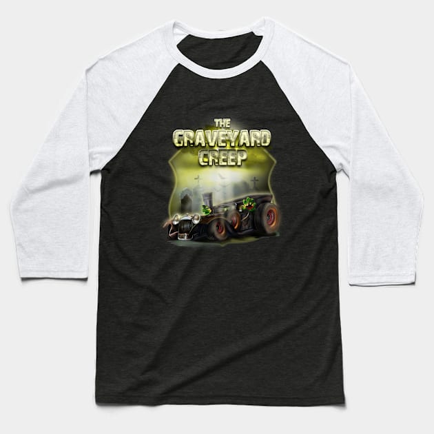 Ratfink Graveyard Creep Baseball T-Shirt by hardtbonez